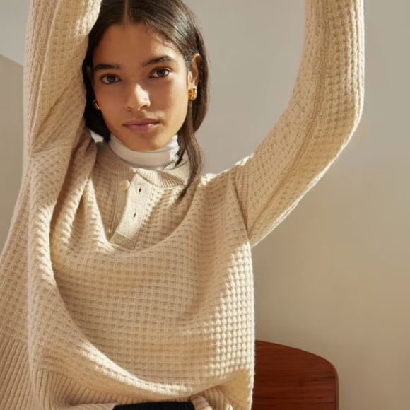 Everlane Belgian Waffle Recashmere Henley in Canvas XXS NWOT - Picture 4 of 14